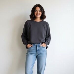 Aerie Sz S Dark Grey Cotton Blend Relaxed Crew Neck Sweater